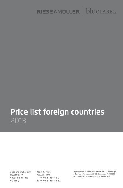 Price list foreign countries 2013 - Riese und Müller