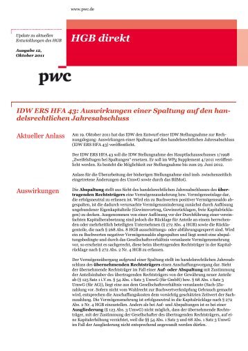 IDW ERS HFA 43 - PricewaterhouseCoopers AG