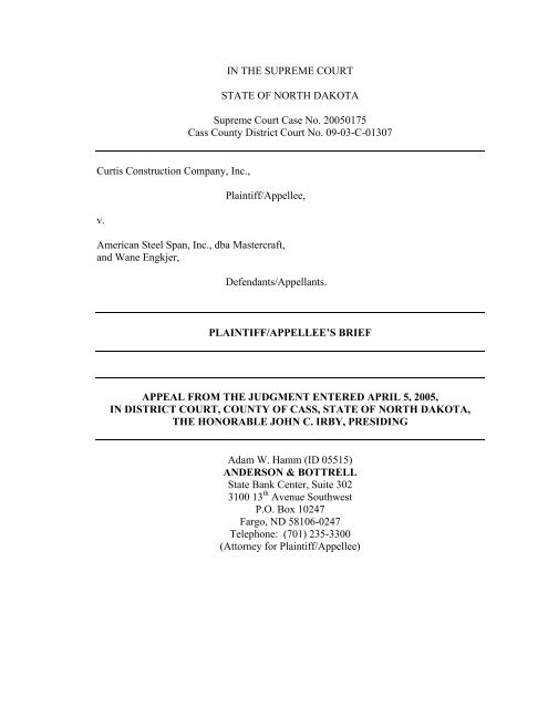 Appellee Brief - North Dakota Supreme Court