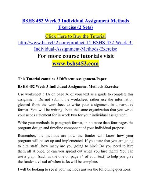 BSHS 452 Week 3 Individual Assignment Methods Exercise (2 Sets).