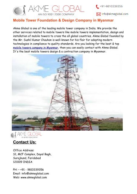 Mobile Towers Company in Myanmar – Akme Global