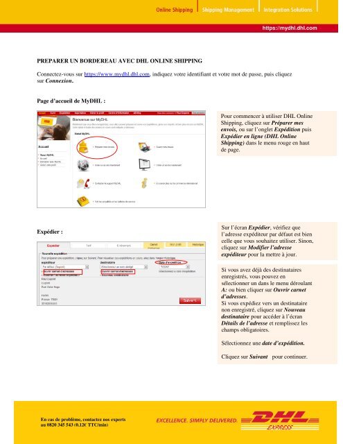 Guide Utilisateur DHL Online Shipping