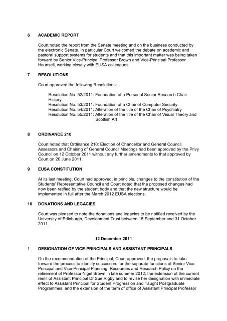 H/02/02/02 eSenate: January 2012 The University of Edinburgh ...