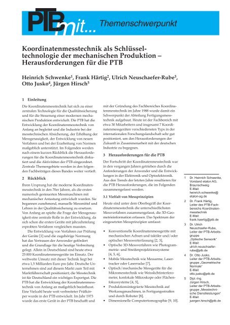 Koordinatenmesstechnik als Schlüssel- technologie der - PTB