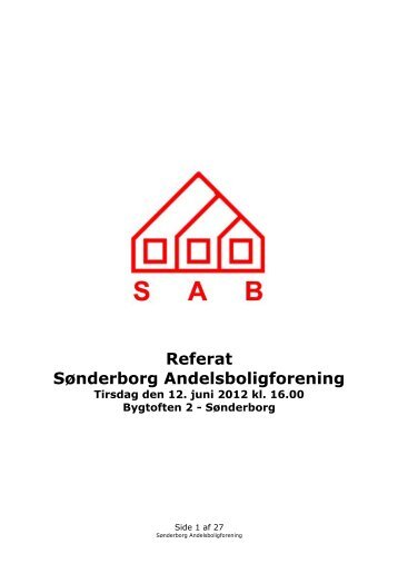 Referat Sønderborg Andelsboligforening Tirsdag den 12. juni 2012