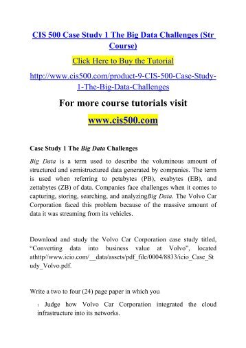 CIS 500 Case Study 1 The Big Data Challenges (Str Course)