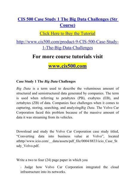 CIS 500 Case Study 1 The Big Data Challenges (Str Course)