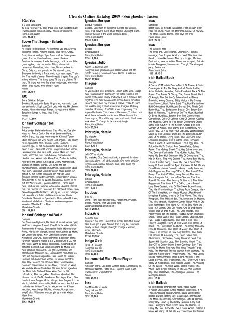 Chords Online Katalog 2009 Songbooks Tasten