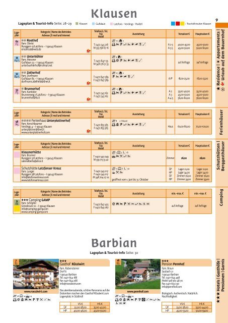 Websites der jeweiligen Tourismusvereine - Barbian