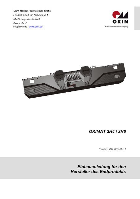 OKIMAT 3H4 / 3H6 Einbauanleitung für den Hersteller des - OKIN