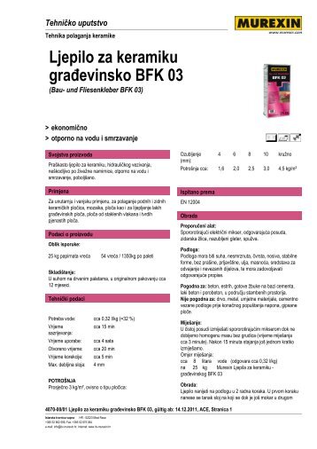 Ljepilo za keramiku građevinsko BFK 03