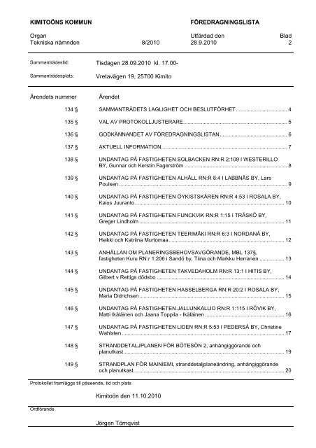 KIMITOÃNS KOMMUN PROTOKOLL Organ ... - KimitoÃ¶n kommun