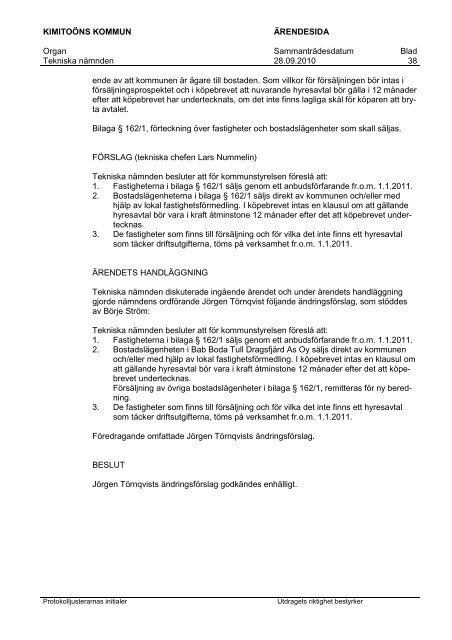 KIMITOÃNS KOMMUN PROTOKOLL Organ ... - KimitoÃ¶n kommun