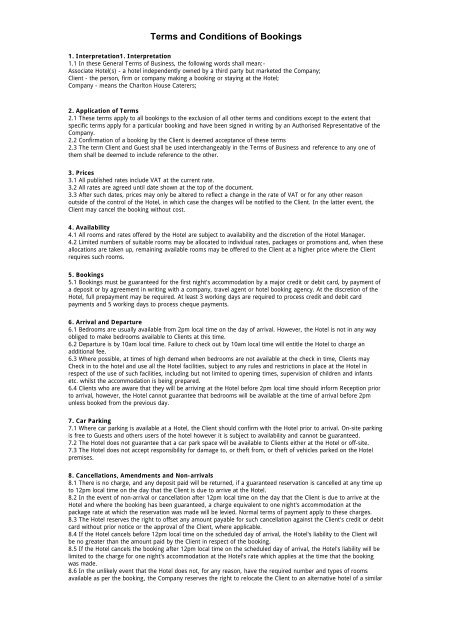 Terms And Conditions Of Bookings Federation House