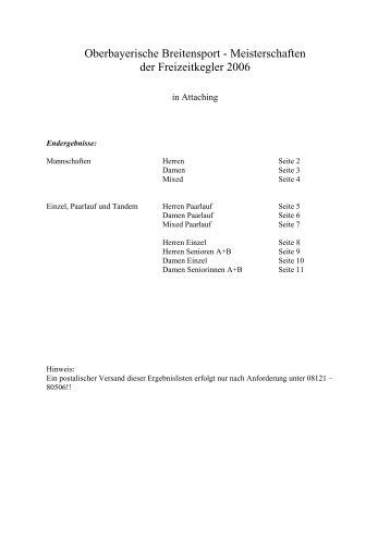 Oberbayerische Breitensport - Meisterschaften der Freizeitkegler 2006