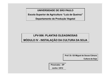 LPV-506 PLANTAS OLEAGINOSAS MÓDULO IV - INSTALAÇÃO DA CULTURA DA SOJA