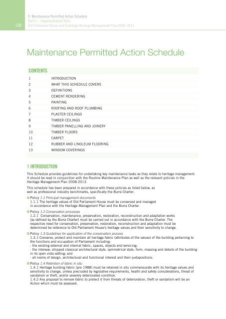 OLD PARLIAMENT HOUSE AND CURTILAGE HERITAGE MANAGEMENT PLAN 2008–2013