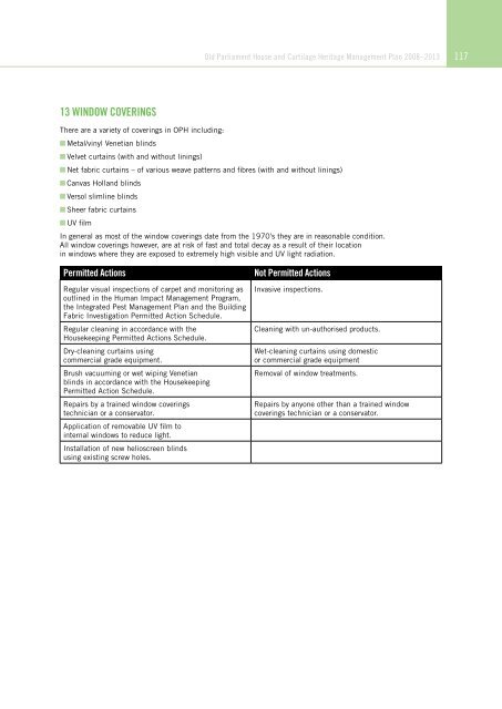 OLD PARLIAMENT HOUSE AND CURTILAGE HERITAGE MANAGEMENT PLAN 2008–2013