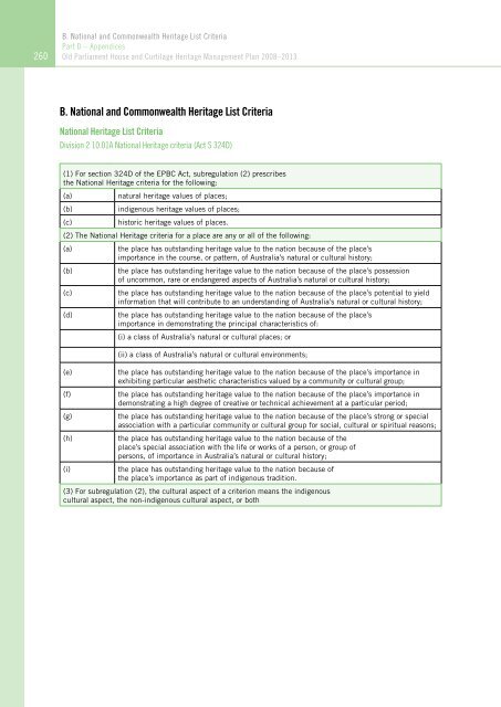 OLD PARLIAMENT HOUSE AND CURTILAGE HERITAGE MANAGEMENT PLAN 2008–2013