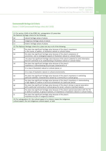 OLD PARLIAMENT HOUSE AND CURTILAGE HERITAGE MANAGEMENT PLAN 2008–2013