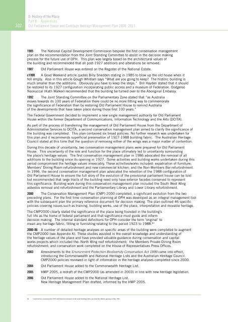 OLD PARLIAMENT HOUSE AND CURTILAGE HERITAGE MANAGEMENT PLAN 2008–2013