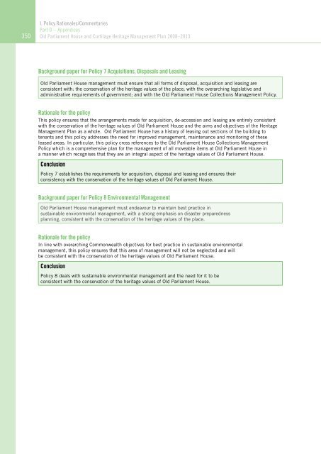 OLD PARLIAMENT HOUSE AND CURTILAGE HERITAGE MANAGEMENT PLAN 2008–2013