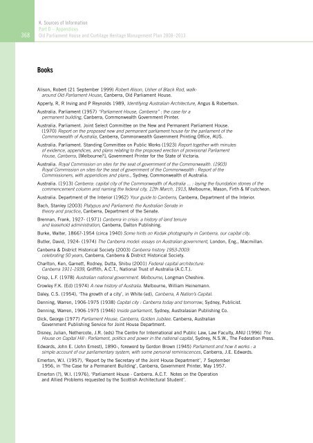 OLD PARLIAMENT HOUSE AND CURTILAGE HERITAGE MANAGEMENT PLAN 2008–2013