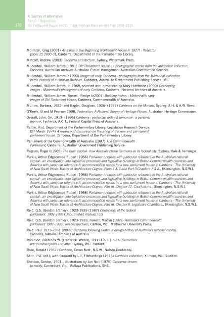 OLD PARLIAMENT HOUSE AND CURTILAGE HERITAGE MANAGEMENT PLAN 2008–2013