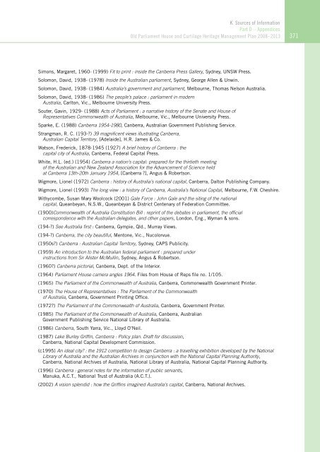 OLD PARLIAMENT HOUSE AND CURTILAGE HERITAGE MANAGEMENT PLAN 2008–2013