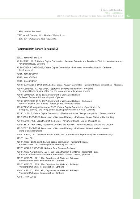 OLD PARLIAMENT HOUSE AND CURTILAGE HERITAGE MANAGEMENT PLAN 2008–2013