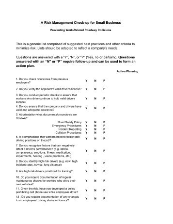 Checklist - Small Business - Workplace Safety North