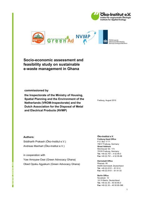 Socio-economic assessment and feasibility study on - Ã–ko-Institut eV