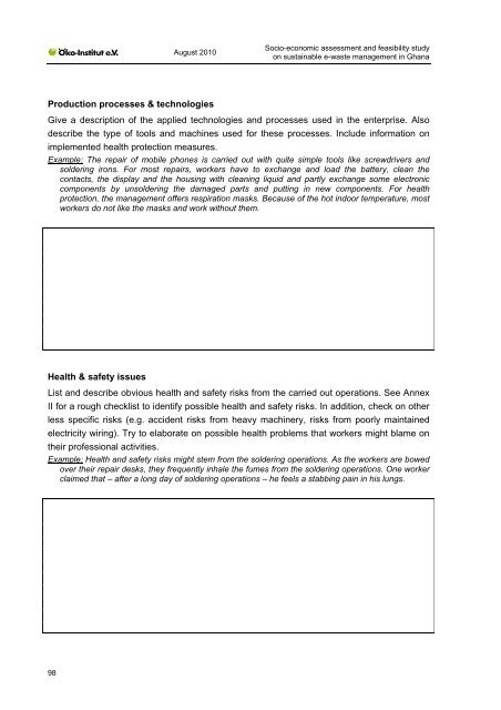 Socio-economic assessment and feasibility study on - Ã–ko-Institut eV