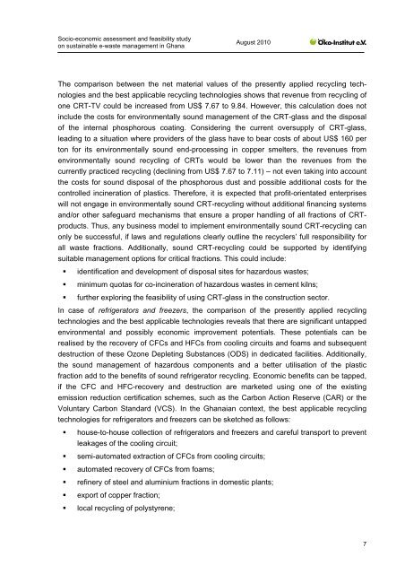 Socio-economic assessment and feasibility study on - Ã–ko-Institut eV