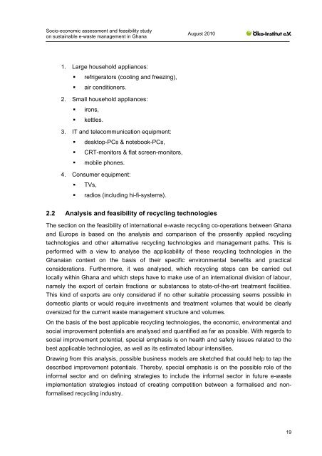 Socio-economic assessment and feasibility study on - Ã–ko-Institut eV