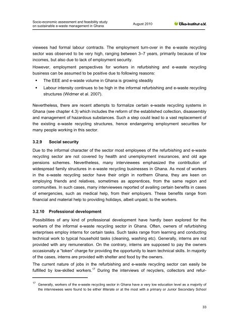 Socio-economic assessment and feasibility study on - Ã–ko-Institut eV