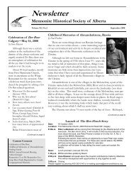 Newsletter - Mennonite Historical Society of Alberta