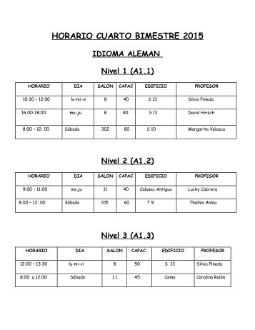 horario del alemán para el próximo bimestre