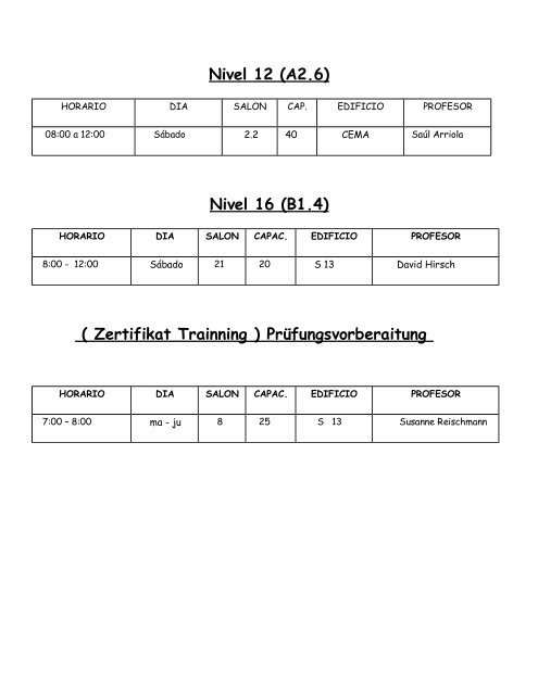 horario del alemán para el próximo bimestre