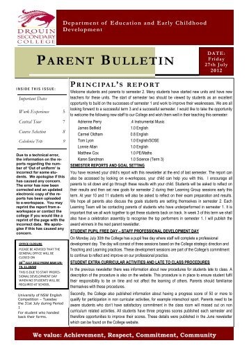 PARENT BULLETIN - Drouin Secondary College