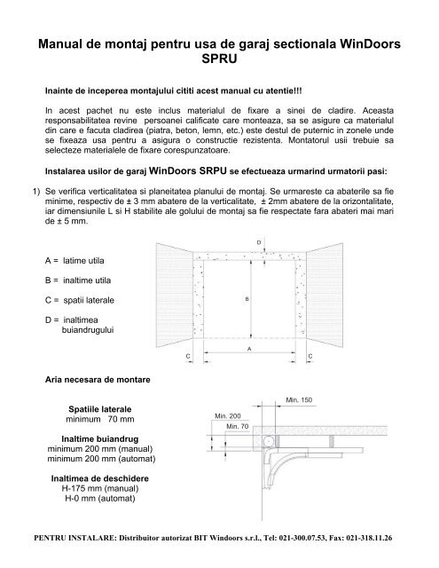 Manual de montaj pentru usa de garaj sectionala WinDoors SPRU