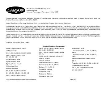 Manufacturer's Certification Statement - Larson Storm Doors ...