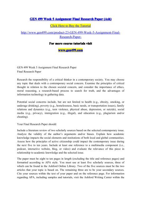 GEN 499 Week 5 Assignment Final Research Paper (Ash)