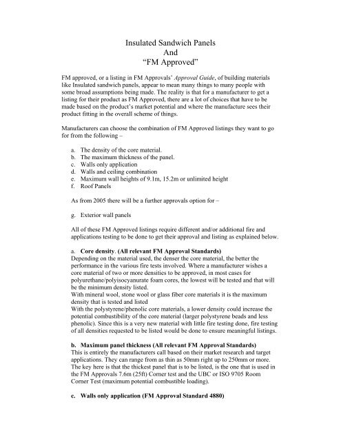 Insulated Sandwich Panels And Fm Approved