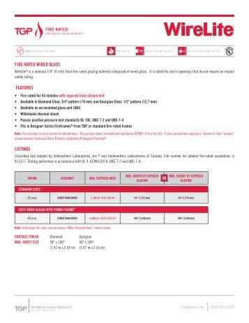 FIRE-RATED WIRED GLASS FEATURES LISTINGS