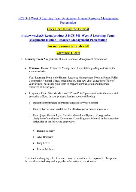 HCS 341 Week 5 Learning Team Assignment Human Resource Management ...