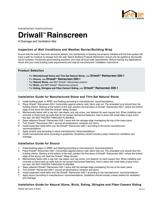 Driwallâ¢ Rainscreen Installation Instructions - Keene Building ...