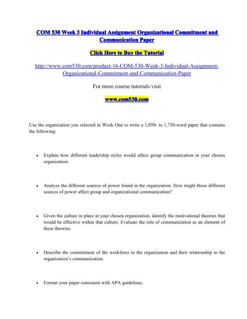 COM 530 Week 3 Individual Assignment Organizational Commitment-com530dotcom