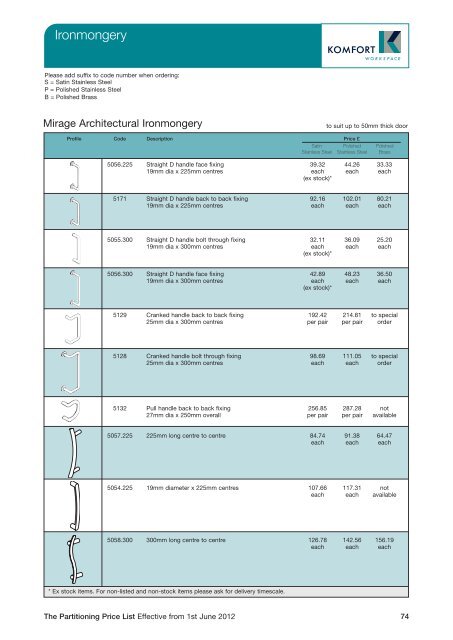 Partitioning Price List 2012 - Komfort