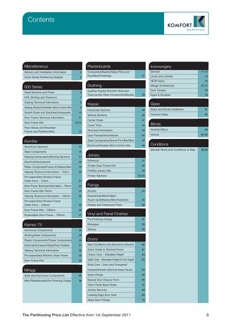 Partitioning Price List 2011